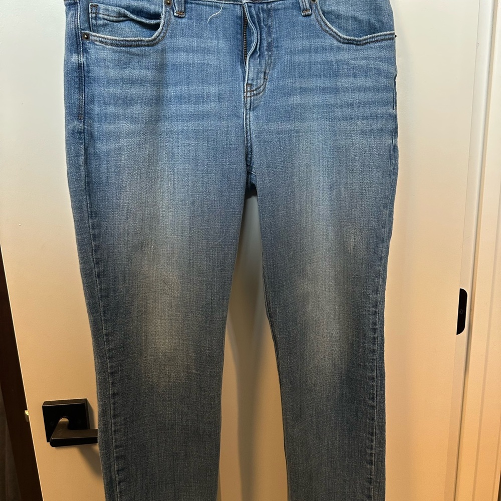 Blue Straight Leg Jeans with Subtle Fading